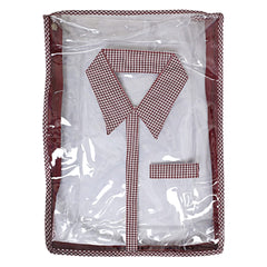 Heart Home Multiuses Check Print PVC Shirt Organizer For storing Shirt Pack of 3 (Maroon)