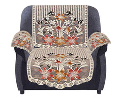 Heart Home Flower Design Cotton 5 Seater Sofa Cover Set with 6 Pieces Arms Cover and 1 Center Table Cover (Set of 17, Brown)-HEART12038,Standard