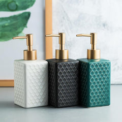 Kuber Industries Liquid Soap Dispenser | Stoneware | Bathroom Sanitizer,Shampoo Dispenser | Ceramic Handwash Bottle for Kitchen | Soap Dispenser for Wash Basin | Bathroom Accessories | 360ml (Black)