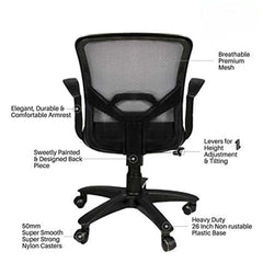 Kuber Industries Ergonomic Revolving Office Chairs for Work From Home | Comes with Manual Height Adjustable, Armrest Support | Comfy Study Chair for Students with Wheels | Black