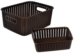 Heart Home Multipurposes Large & Small Size M 20-15 Plastic Basket, Organizer for Kitchen, Countertops, Cabinets, Bathroom Without Lids- Set of 2 (Brown) -46KHH0134