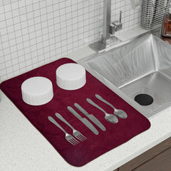Heart Home Dish Dry Mat | Microfiber Drying Mat | Kitchen Drying Mat | Self Dish Dry Mat | Water Absorbent Kitchen Mat | Embossed Dish Dry Mat | 50x70 | Pack of 2 | Maroon