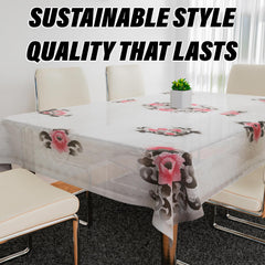 Heart Home Dining Table Cover | PVC Table Cloth Cover | 6 Seater Table Cloth | Flower Almond Table Cover | Table Protector | Table Cover for Dining Table | 60x90 Inch | Black