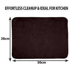 Heart Home Dish Dry Mat | Microfiber Drying Mat | Kitchen Drying Mat | Self Dish Dry Mat | Water Absorbent Kitchen Mat | Embossed Dish Dry Mat | 38x50 | Pack of 3 | Brown