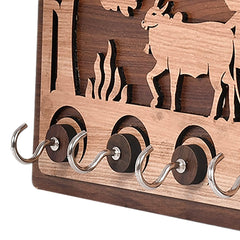 Kuber Industries Village Bull Cart Design Wooden Wall Key Holder with 5 Hooks (Brown)-45KM055