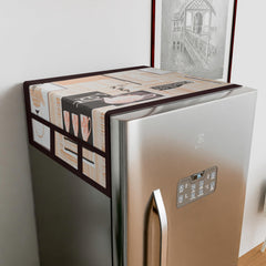 Heart Home Fridge Top Cover | Fridge Top Cover with Pockets | Refrigerator Cover for Kitchen | Reversable Fridge Top Cover with 6 Utility Pockets | Kettle-Design Fridge Cover | Brown