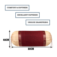 Kuber Industries Bolster Covers | Dupion Polyester Bolster Cover Set | Diwan Bolster Cover Set | Bolster Pillow Cover | Lace Design Masand Cover | 16x32 Inch | Pack of 6 | Maroon