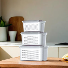 Kuber Industries 15 Pcs Food Containers | Storage Box for Fridge | Vegetable Fruit Boxes | Refrigerator Storage Box | Containers With Lid | Handheld Strainer Basket | HXP00740 | Transparent|Pack of 5