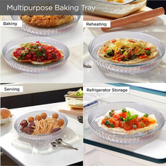 Kuber Industries 1600 ml Borosilicate Glass Baking Tray | Transparent Microwave Oven Safe Utensils | Round Bread Moulds for Baking | Dishwasher & Freezer Safe | Multipurpose use Serving Tray