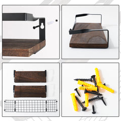 Kuber Industries Floating Shelves (2pcs) with One Wire Storage Basket | Wooden Floating Wall Shelf| Wall Mount| Wall Rack| Wall Bracket for Home and Office Decor | Big Mounted Cabinets | BW0388