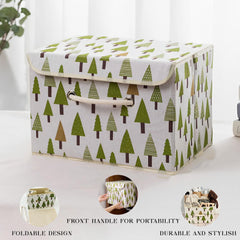 Kuber Industries Large Foldable Storage Box With Lid|Toys Storage Bin|Wardrobe Organizer For clothes|Front Handle & Sturdy Pack Of-4 (Green)