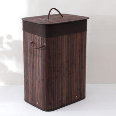 Kuber Industries Bamboo Basket With Lid|Foldable Laundry Basket For Clothes|Durable Rope Handles & Removable Bag|Pack Of 4|Dark Brown