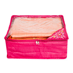 Heart Home Saree Cover | Zip Closure Saree Cover | Clothes Storage Bag | Wardrobe Organiser for Suit | Transparent Top Saree Cover | Side Embroidery-Design | 9 inch | Pack of 2 | Pink