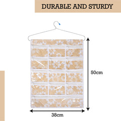Heart Home Hanging Makeup Organizer | Waterproof Wall Hanging Organizer | 13 Pocket Jewellery Organizer | Cosmetic Organizer with Hanger | Flower Quilted | Golden