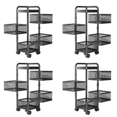 Kuber Industries 4-Layer Kitchen Trolley | 360° Rotating Storage Rack | Square Storage Rack with Wheels | Fruit and Vegetable Storage for Kitchen | Pack of 4 | (Black)