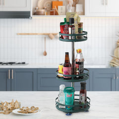 Kuber Industries 3-Layer Rotating Spice Rack|Circular Shelf For Cabinet Countertop|360-Degree Rotable Kitchen Trolley|Fruit Basket Pack of 2 (Dark Green)