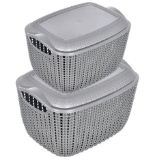 Heart Home Multipurposes Large & Small M 30-25 Plastic Basket, Organizer For Kitchen, Countertops, Cabinets, Bathroom With Lids- Set of 2 (Grey) -46HH058