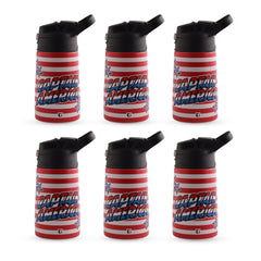 Kuber Industries Pack of 6 Stainless Steel Kids Water Bottle | Captain America Kids Water Bottle | 350 ml Insulated Water Bottle | Water Bottle with Push-Button Flip Lid | Water Bottle For School |Red