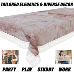 Kuber Industries Dining Table Cover | PVC Table Cloth Cover | 6 Seater Table Cloth | Marble Table Cover | Table Protector | Table Cover for Dining Table | 60x90 Inch | DTC | Brown