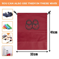 Heart Home Shoe Cover | Travel Shoe Storage Bags | Non-Woven Storage Bag | Shoe Cover with Drawstring | Shoe Organizer with Clear window | Plain | Pack of 24 | Maroon