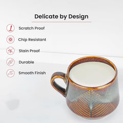 Heart Home Ceramic Microwave, Dishwasher Safe Tea/Coffee Cups with Handle | Scratch-Stain Resistant Lemon Tea, Coffee Mug Cup Crockery for Home, Offices & Bar | Leaf - Brown