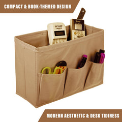 Heart Home Stationary Box | Non-Woven Files Organizer for Office | Desk Organizer | Stationary Organizer for Kids Room with 3 Compartment | Plain Storage Box | Small | Brown