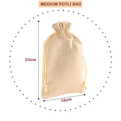 Heart Home Potli | Zari Wedding Potli | Drawstring Closure Potli | Wallet Potli | Christmas Gift Potli | Baby Shower Potli | Traditional Shagun Potli | 7x9 Inch | Medium | Pack of 4 | Golden