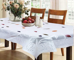 Kuber Industries Leaf Design Cotton 6 Seater Rectangular Dining Table Cover - White - Ctktc022308