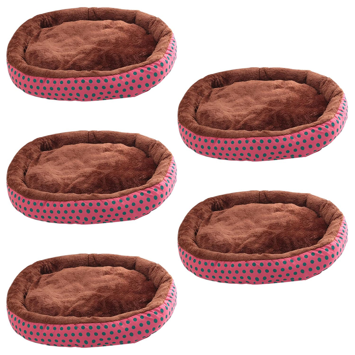 Kuber Industries Dog & Cat Bed|Soft Plush Top Pet Bed|Oxford Cloth Polyester Filling|Medium Washable Dog Bed|Circular Cat Bed with Rise-Edge Pillow|QY039RC-L|Red & Coffee (Pack of 5)