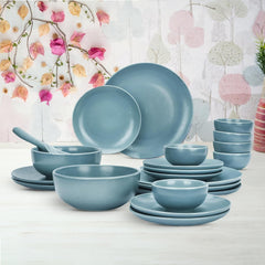 Heart Home 20 Pcs Ceramic Dinner Set | Dishwasher & Microwave Safe | Crockery Set for Dining & Gifting | 6 Pcs Full Plates & 6 Pcs Half Plate & 2 Pcs Serving Bowl & 6 Pcs Bowl | Blue