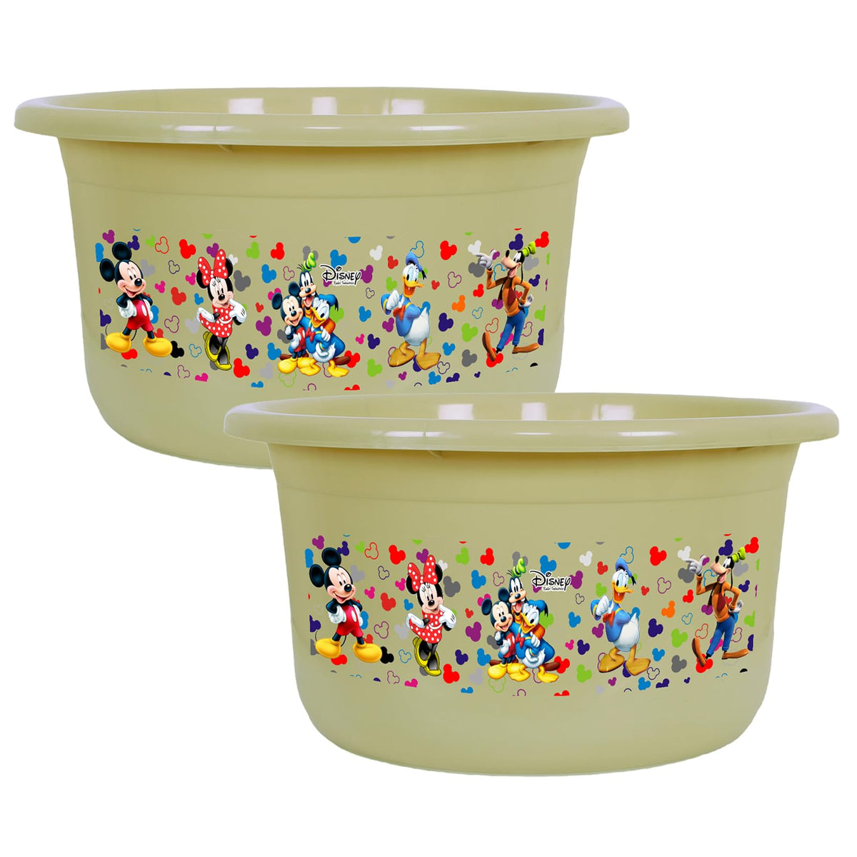 Kuber Industries Disney Bath Tub | Versatile Utility Gaint Tub | Plastic Bath Tub for Baby | Clothes Washing Tub for Bathroom | Feeding Pan Tub | TUB-25 LTR | Pack of 2 | Beige
