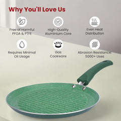Heart Home Dosa Tawa Non Stick Pan with Revivted Handle | High Grade Aluminium Induction Non Stick Tawa Pan | Scratch Resistant, Gas Stove & Induction Compatiable | Green