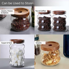 Urbane Home Borosilicate Glass Jar with Bamboo Lid | Multi-utility | Leakproof | Airtight Storage Jar for Cookies, Snacks, Tea, Coffee, Sugar | Set of 3 (340ml, 550ml, 700ml)