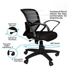 Kuber Industries Ergonomic Revolving Office Chairs for Work From Home | Comes with Manual Height Adjustable & Armrest Support | Comfy Study Chair for Students with Wheels | Black
