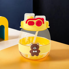Kuber Industries Pack of 2 Kids Water Bottle With Straw |Cute Teddy Bear Sipper Water Bottle For Kids Boys Girls| Water Bottle with Locking Flip Lid | 1000 ML | Yellow | SYZ-7730B