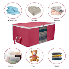 Heart Home Underbed Storage Bag | Clothes Storage Organizer | Blanket Cover with Clear Window | Zipper Closure & Handle Cloth Organizer | Plain White Border | Large | Pack of 6 | Maroon