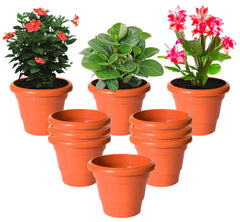 Kuber Industries Solid 2 Layered Plastic Flower Pot|Gamla for Home Decor,Nursery,Balcony,Garden,6"x5",Pack of 10 (Orange)