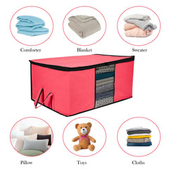 Heart Home Underbed Storage Bag | Clothes Storage Organizer | Blanket Cover with Clear Window | Zipper Closure & Handle Cloth Organizer | Plain Black Border | Large | Pack of 3 | Pink