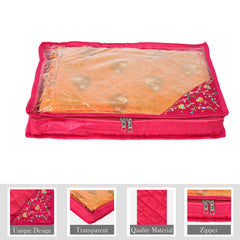 Heart Home Saree Cover | Clothes Storage Bag | Suit Packing Cover | Cloth Stoarge Organizer | Wardrobe Cloth Storage Organiser with Zip | Side Embroidery-Design | 3 Inch | Pack of 9 | Pink