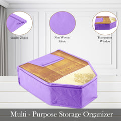 Heart Home Blouse Cover | Clothes Storage Bag | Zipper Wardrobe Organizers | Clothes Organiser with Attached Pocket with White Lace | Non-Woven Front Transparent | Pack of 6 | Purple