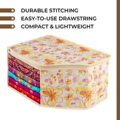 Kuber Industries Blouse Cover | Clothes Storage Bag | Zipper Wardrobe Organizers | Non-Woven Clothes Organiser | Side Transparent Blouse Organizer | Red Flower-Design | Pack of 6 | Ivory