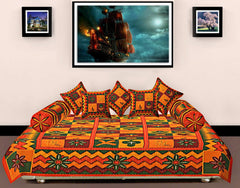 Kuber Industries Kantha Worked 8 Piece Cotton Diwan Set - Multicolour