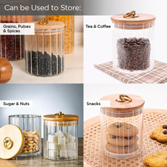 Kuber Industries Borosilicate Glass Jar with Bamboo Lid | Kitchen Organizer Items & Storage | Multi-utility, Leakproof, Airtight Storage Jar for Cookies, Snacks, Tea, Coffee, Sugar | Set of 2 (530ml)