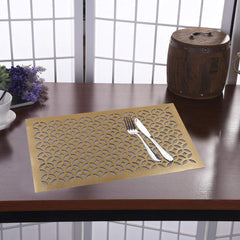 Heart Home PVC Soft Leather 6 Pieces Dining Table Placemat Set (Gold) - CTHH8364