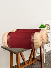 Heart Home Bolster Covers | Dupion Polyester Bolster Cover Set | Diwan Bolster Cover Set | Bolster Pillow Cover | Lace Design Masand Cover | 16x32 Inch | Pack of 4 | Maroon