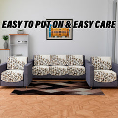 Heart Home Sofa Cover | Single Seater Sofa Slip Cover Set | Side Flower Sofa Cover | Velvet Couch Cover | Sofa Slipcover Set | Sofa Cover for Living Room | Cream