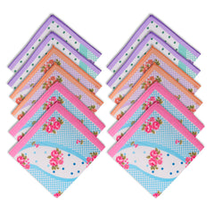Kuber Industries Handkerchief | Premium Cotton Fabric | Women's Handkerchief | Ladies Rumal | Women's Hankies | Hankies for Girls | Border Printed Surbhi | Pack of 12 | Large | White