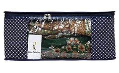 Heart Home Cotton 4 Pcs Hathkadi Print Saree Cover (Dark Blue & Purple) CTHH11380