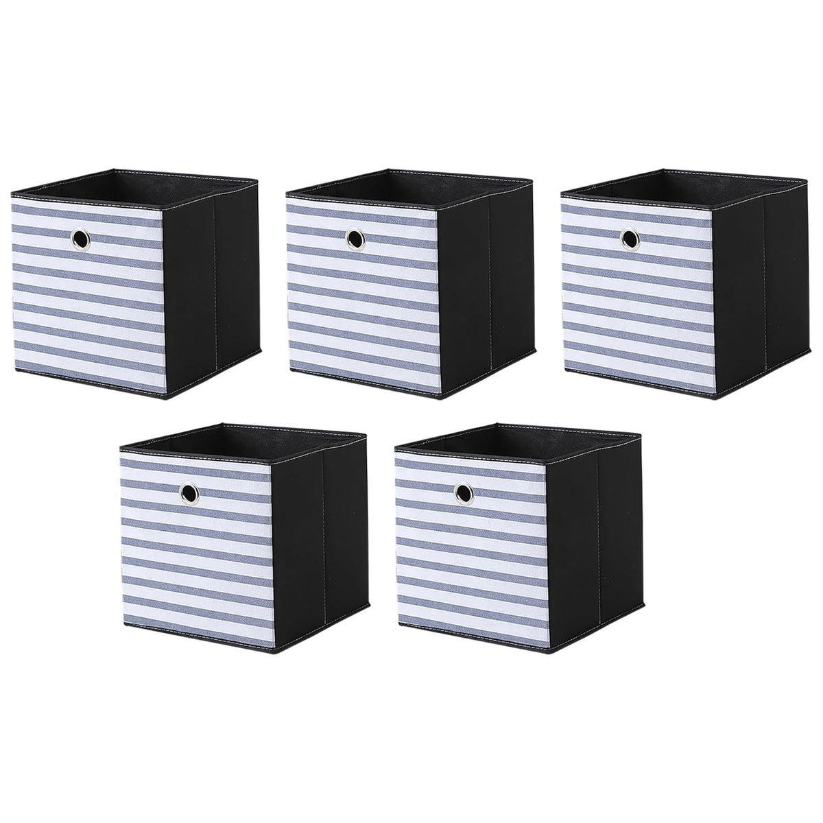 Kuber Industries Pack Of 5 Foldable Storage Basket|Square Toy Storage Bin|Front Grab Handle|Wardrobe, Closet Organizer (Navy Blue)