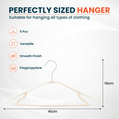 Heart Home PP Cloth Hanger Set of 5 With Zinc Plated Steel Hook (White)